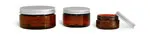PET Plastic Jars, Amber Heavy Wall Jars w/ Lined Aluminum Caps