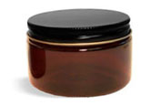 Plastic Jars, 4 oz Amber PET Heavy Wall Jars w/ Lined Black Metal Caps