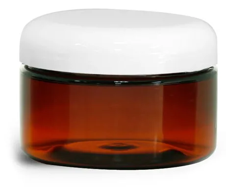 4 oz Amber PET Heavy Wall Jars w/ Lined White Dome Caps