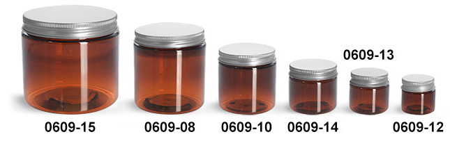Plastic Jars, Amber PET Straight Sided Jars w/ Lined Aluminum Caps
