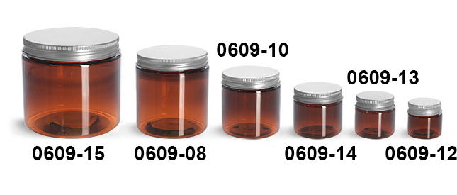 Plastic Jars, Amber PET Straight Sided Jars w/ Lined Aluminum Caps