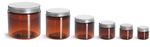 PET Plastic Jars, Amber Straight Sided Jars w/ Lined Aluminum Caps