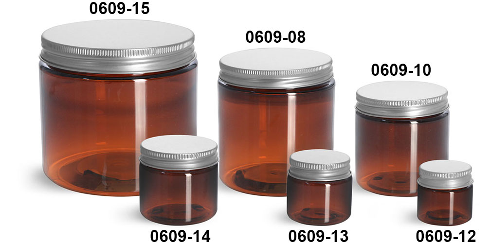 Plastic Jars, Amber PET Straight Sided Jars w/ Lined Aluminum Caps