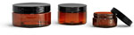 PET Plastic Jars, Amber Heavy Wall Jars w/ Black Smooth Plastic Lined Caps