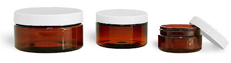 Amber PET Heavy Wall Jars w/ White Smooth Plastic Lined Caps