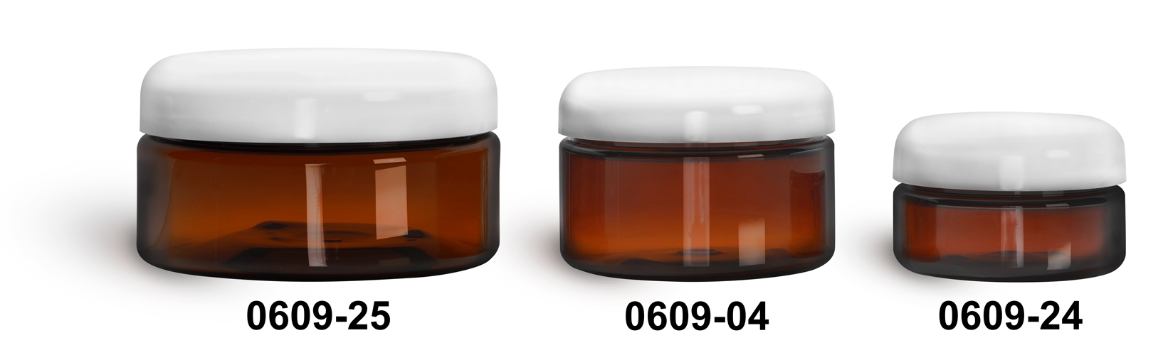 Plastic Jars, Amber PET Heavy Wall Jars w/ Lined White Dome Caps