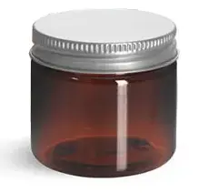 2 oz Amber PET Straight Sided Jars w/ Lined Aluminum Caps