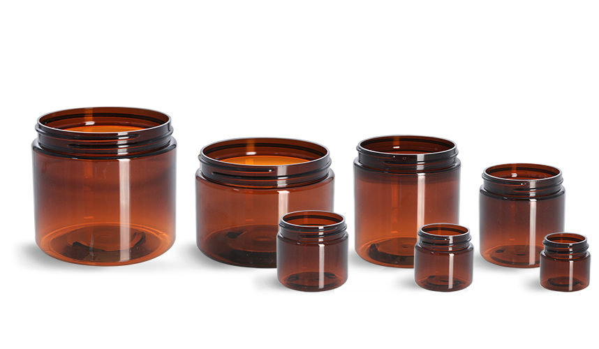 16 oz Amber PET Straight Sided Jars (Bulk), Caps Not Included