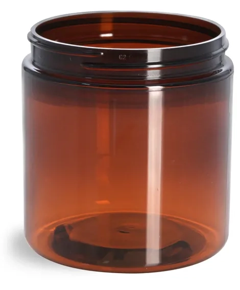 8 oz Amber PET Straight Sided Jars (Bulk), Caps Not Included