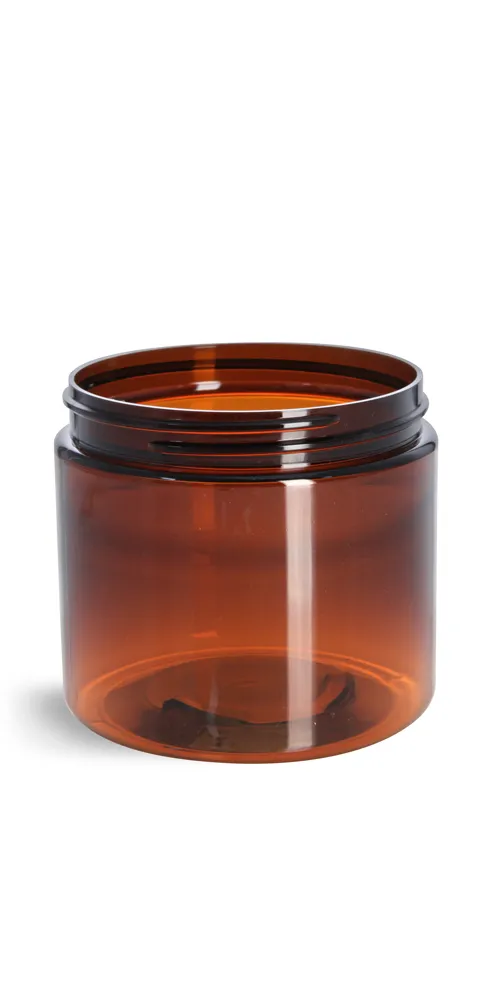 16 oz Amber PET Straight Sided Jars (Bulk), Caps Not Included