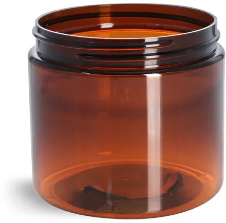 16 oz Amber Glass Straight Sided Squat Jars - Bulk