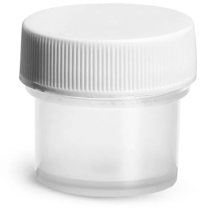 1/4 oz Natural Polypropylene Jars w/ White Unlined Screw Caps