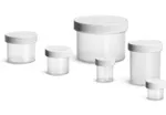 Polypropylene Plastic Jars, Natural Straight Sided Jars w/ White Unlined Screw Caps