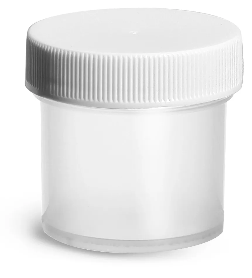 1 oz Natural Polypropylene Jars w/ White Unlined Screw Caps