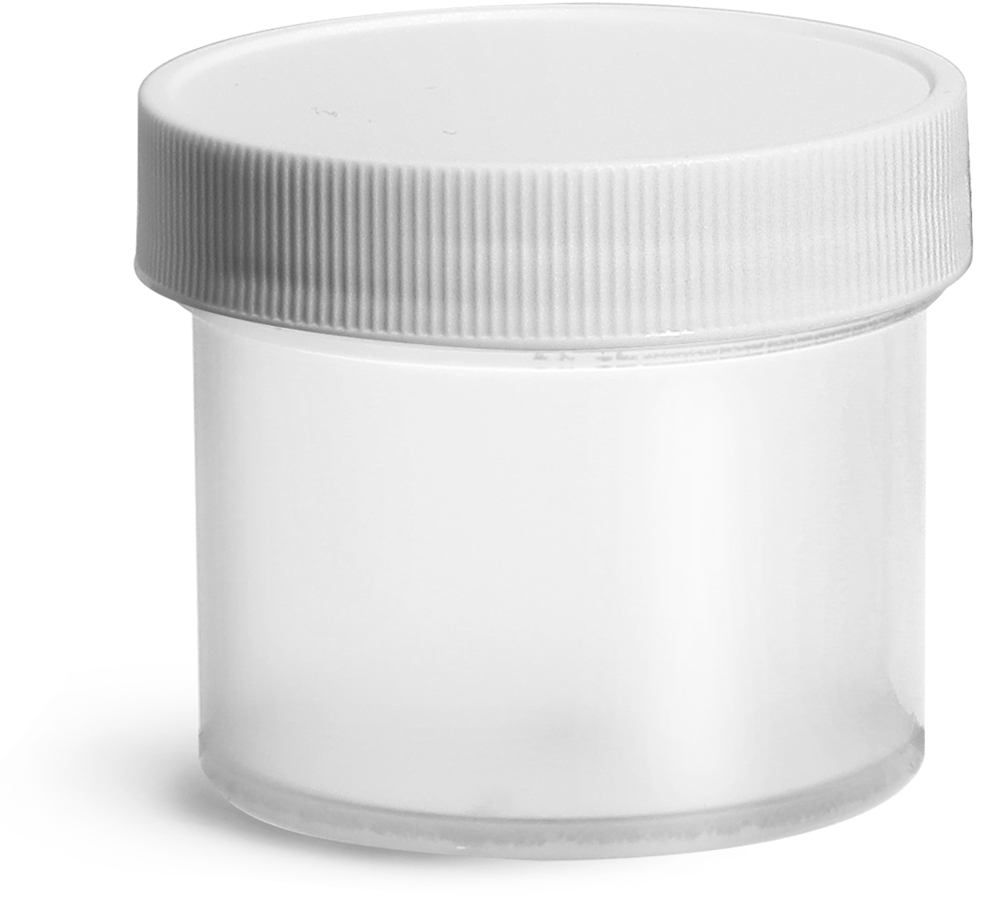 2 oz Natural Polypropylene Jars w/ White Unlined Screw Caps