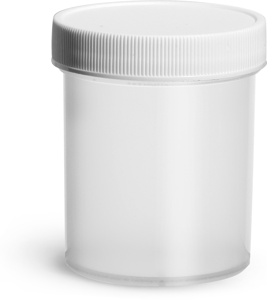 4 oz Natural Polypropylene Jars w/ White Unlined Screw Caps