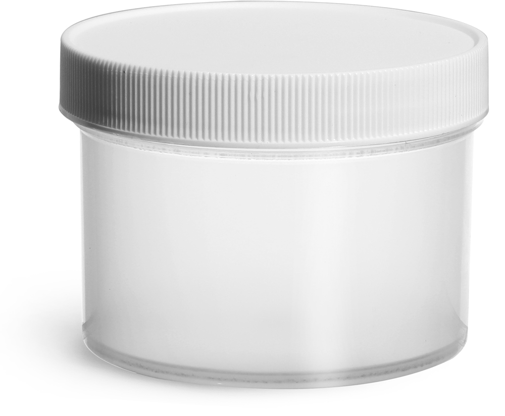 8 oz Natural Polypropylene Jars w/ White Unlined Screw Caps