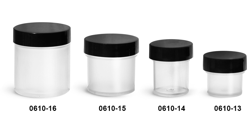 Plastic Jars, Natural Polypropylene Jars w/ Smooth Black PE Lined Caps