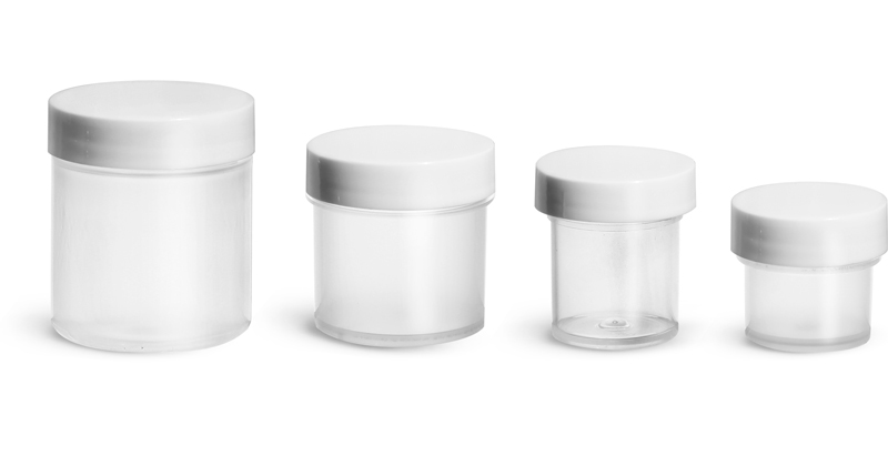 Polypropylene Plastic Jars, Natural Jars w/ Smooth White PE Lined Caps