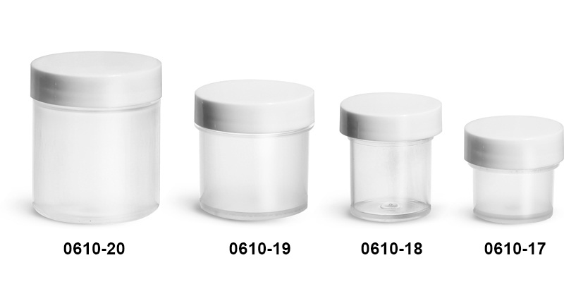 Plastic Jars, Natural Polypropylene Jars w/ Smooth White PE Lined Caps
