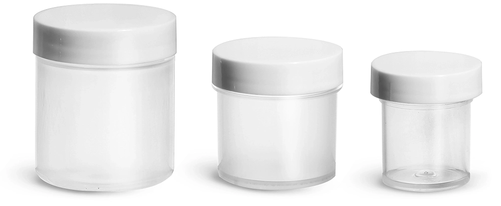 Polypropylene Plastic Jars, Natural Jars w/ Smooth White PE Lined Caps