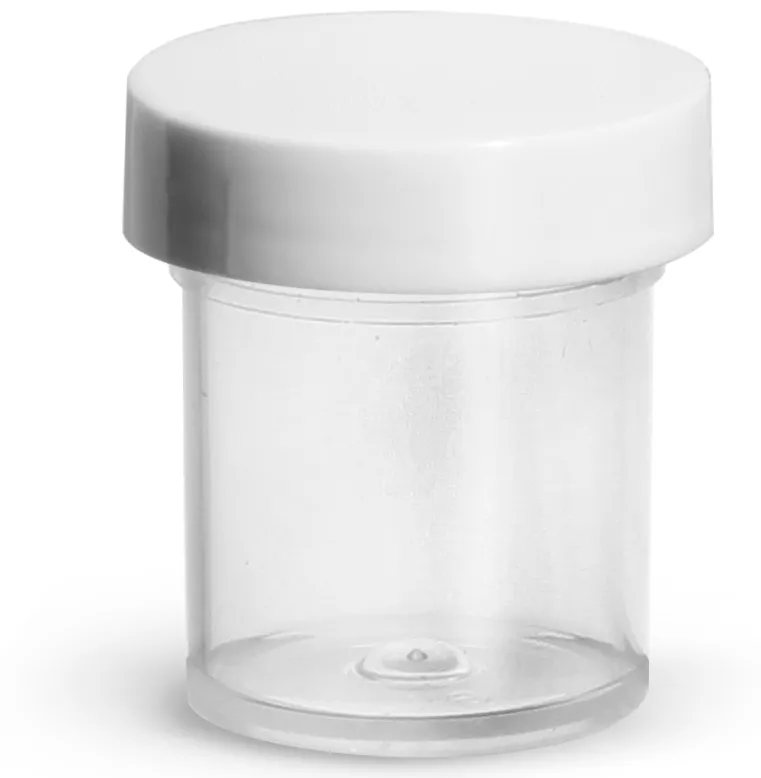 1/2 oz Plastic Jars, Natural Polypropylene Jars w/ Smooth White PE Lined Caps