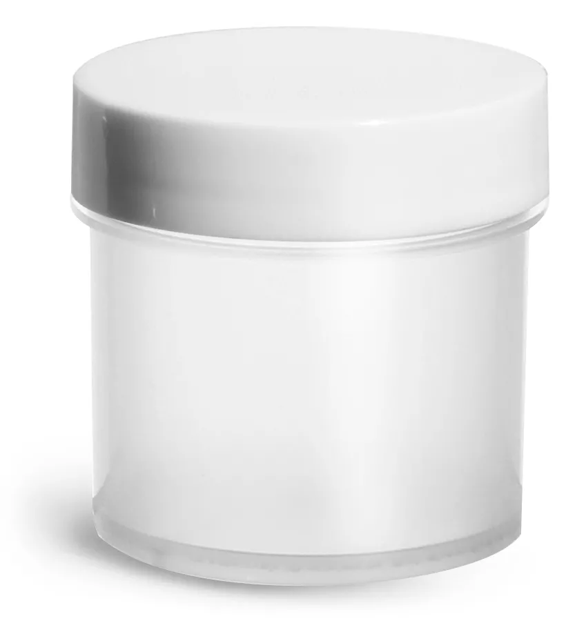 1 oz Plastic Jars, Natural Polypropylene Jars w/ Smooth White PE Lined Caps
