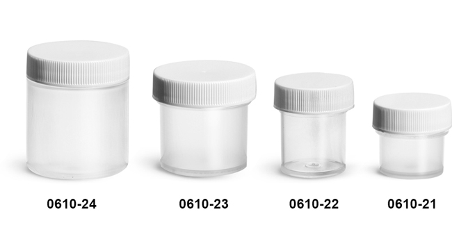 Plastic Jars, Natural Polypropylene Jars w/ Ribbed White PE Lined Caps