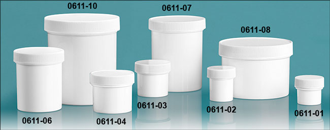 Plastic Jars, White Polypropylene Jars w/ Unlined Screw Caps