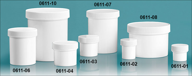 Plastic Jars, White Polypropylene Jars w/ Unlined Screw Caps