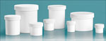 Polypropylene Plastic Jars, White Straight Sided Jars w/ Unlined Screw Caps