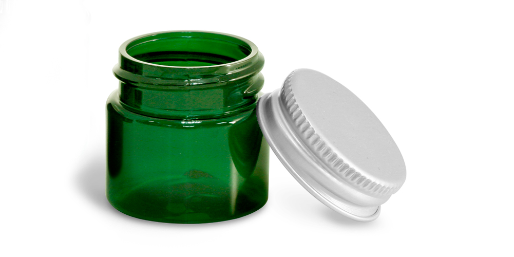 1/2 oz Green PET Straight Sided Jars w/ F217 Lined Aluminum Caps
