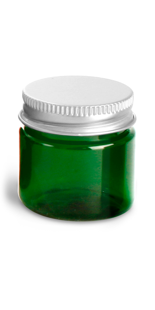 1 oz Green PET Straight Sided Jars w/ F217 Lined Aluminum Caps