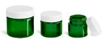 PET Plastic Jars, Green Straight Sided Jars w/ White Smooth Plastic Lined Caps