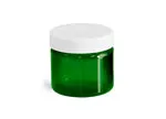 PET Plastic Jars, Green Straight Sided Jars w/ White Smooth Plastic Lined Caps
