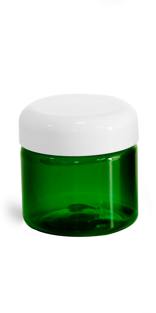 2 oz Green PET Jars w/ White Lined Dome Cap
