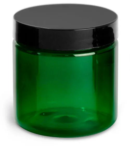 4 oz Green PET Jars w/ Black Smooth Lined Caps