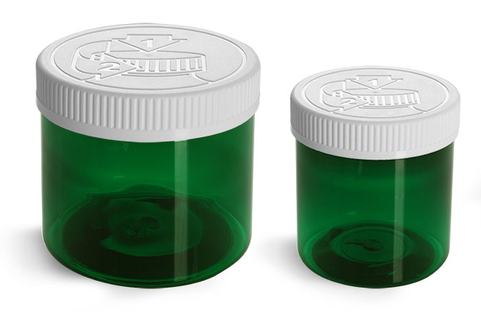 Green PET Jars w/ White Child Resistant Caps