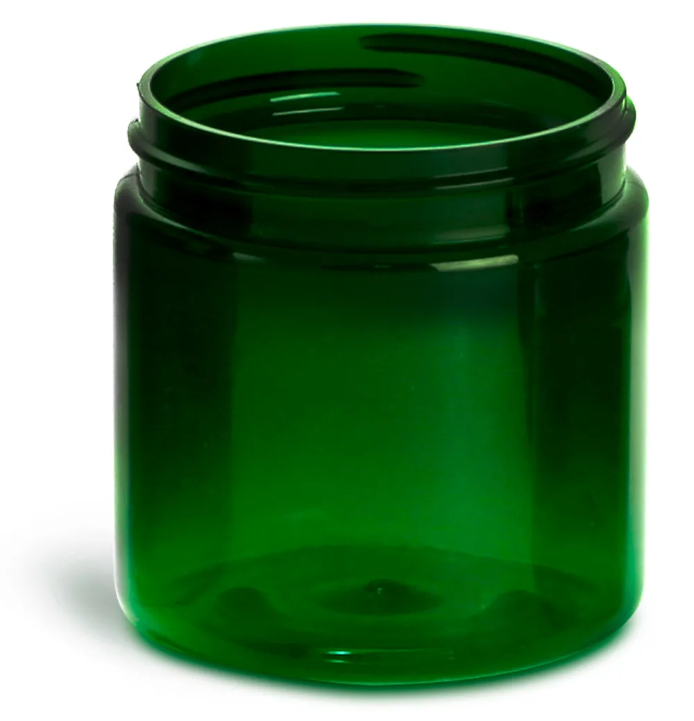 4 oz Plastic Jars, Green PET Straight Sided Jars (Bulk), Caps Not Included