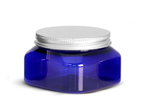 PET Plastic Jars, Blue Square Jars w/ Aluminum Lined Caps
