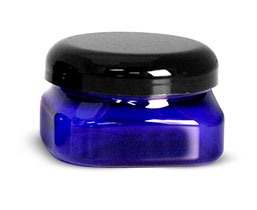 Blue PET Square Jars w/ Black Smooth Dome Lined Caps