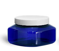 Blue PET Square Jars w/ White Smooth Plastic Lined Caps