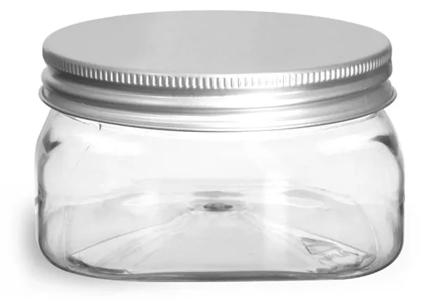 4 oz Clear PET Square Jars w/ Lined Aluminum Caps
