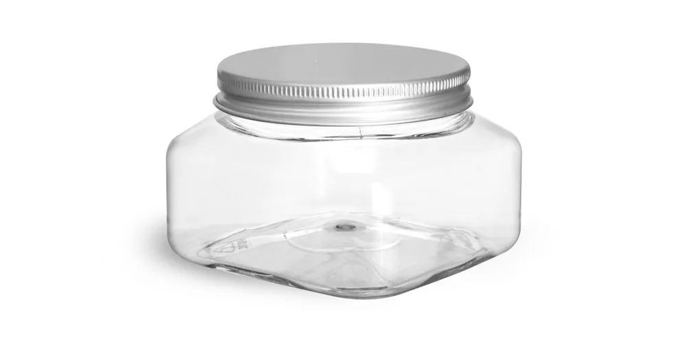 8 oz Clear PET Square Jars w/ Lined Aluminum Caps