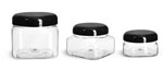 Clear Square Jars w/ Black Smooth Plastic Lined Dome Caps