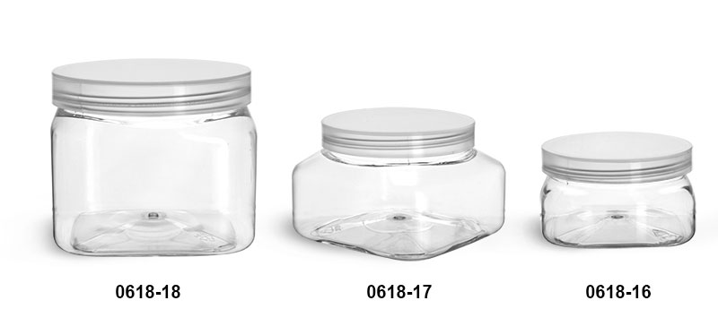 Plastic Jars, Clear PET Square Jars w/ Natural Unlined Caps