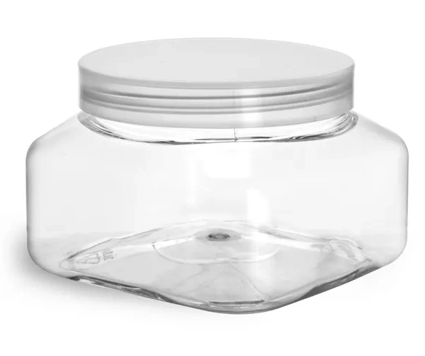 16 oz Clear PET Square Jars w/ Natural Unlined Caps