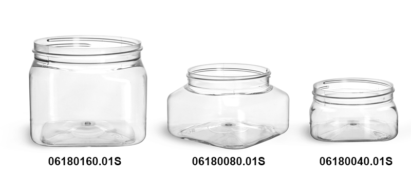 Plastic Jars, Clear PET Square Jars (Bulk) Caps Not Included