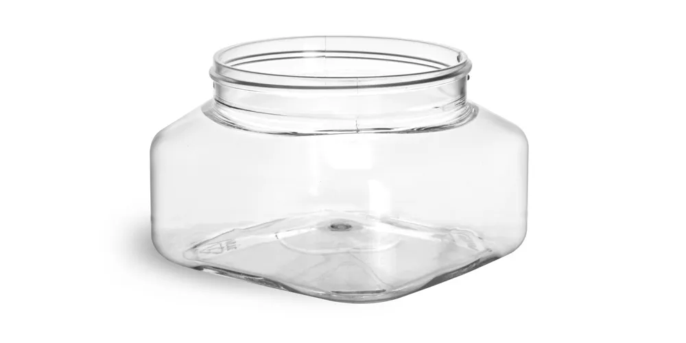 8 oz Clear PET Square Jars (Bulk), Caps Not Included