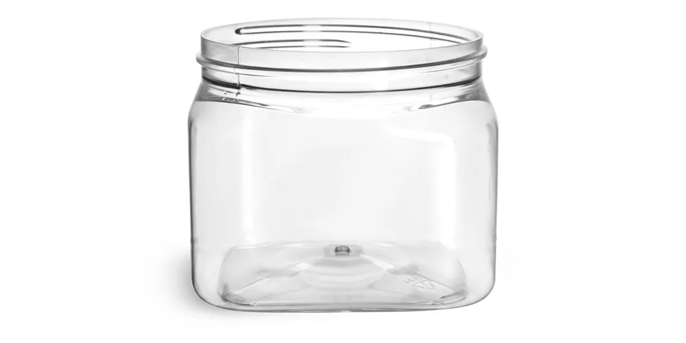 16 oz Clear PET Square Jars (Bulk), Caps Not Included